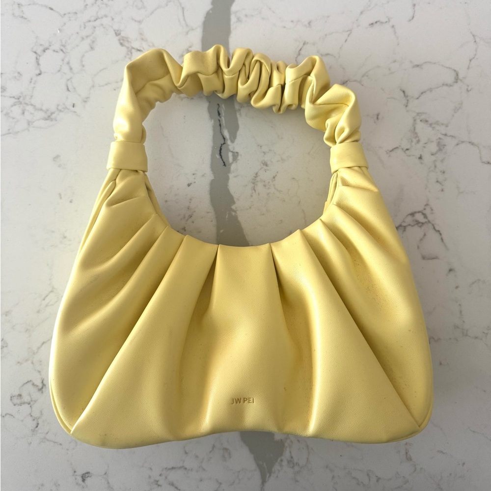 JW PEI Yellow Ruched Shoulder Bag with Crescent Silhouette